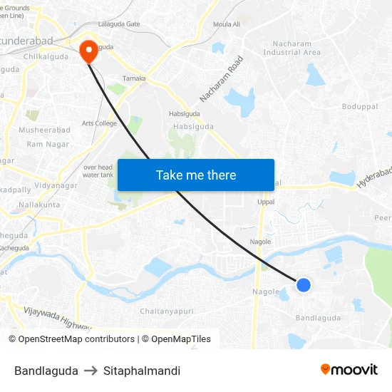 Bandlaguda to Sitaphalmandi map