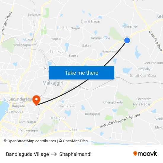 Bandlaguda Village to Sitaphalmandi map