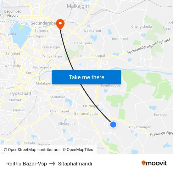 Raithu Bazar-Vsp to Sitaphalmandi map