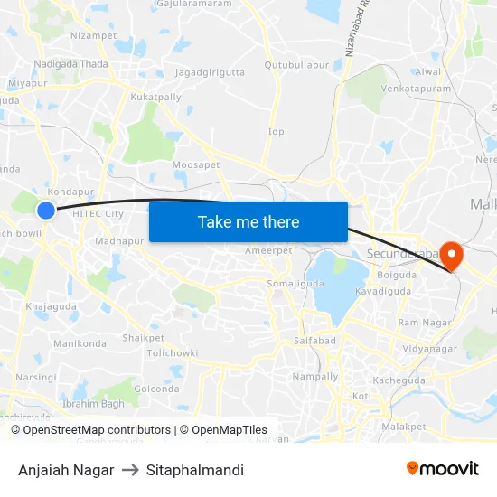 Anjaiah Nagar to Sitaphalmandi map