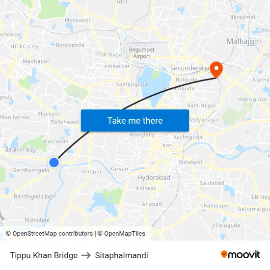Tippu Khan Bridge to Sitaphalmandi map