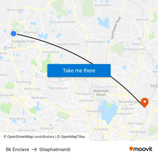 Bk Enclave to Sitaphalmandi map