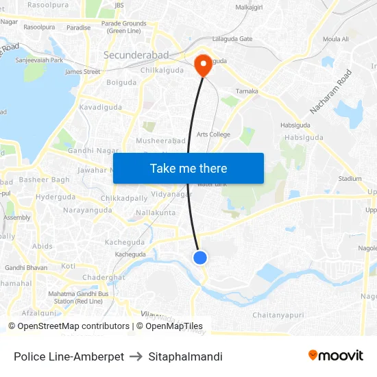 Police Line-Amberpet to Sitaphalmandi map