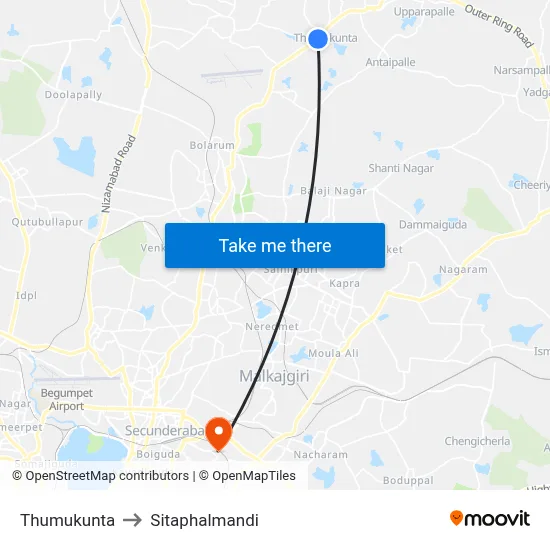Thumukunta to Sitaphalmandi map