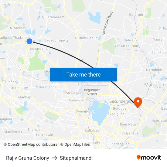 Rajiv Gruha Colony to Sitaphalmandi map