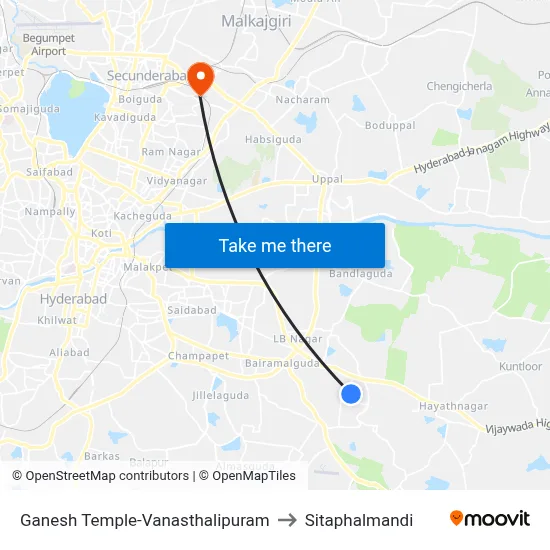 Ganesh Temple-Vanasthalipuram to Sitaphalmandi map