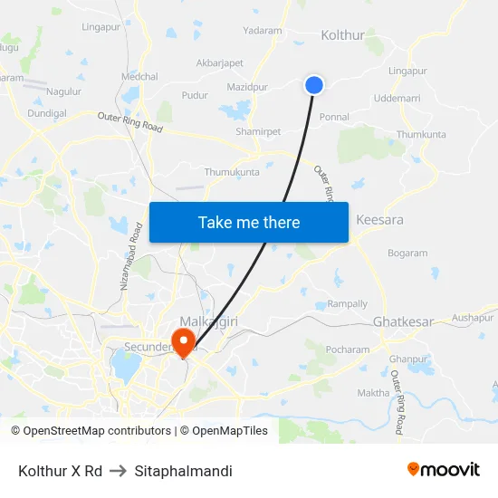 Kolthur X Rd to Sitaphalmandi map