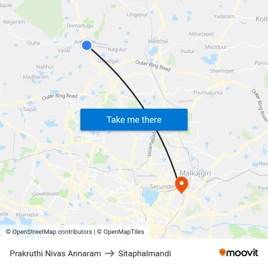 Prakruthi Nivas Annaram to Sitaphalmandi map
