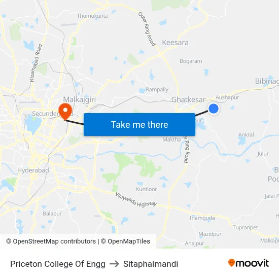 Priceton College Of Engg to Sitaphalmandi map
