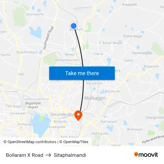 Bollaram X Road to Sitaphalmandi map