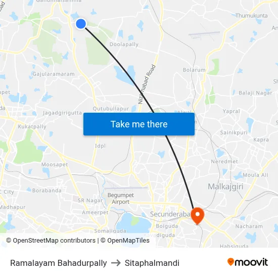 Ramalayam Bahadurpally to Sitaphalmandi map