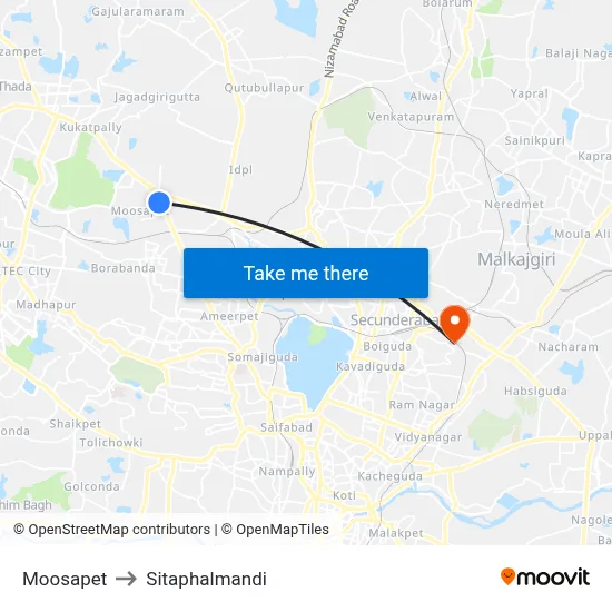 Moosapet to Sitaphalmandi map