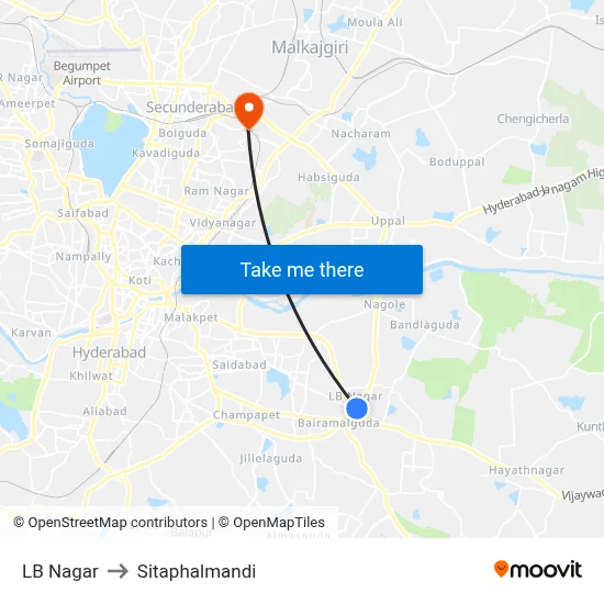 LB Nagar to Sitaphalmandi map