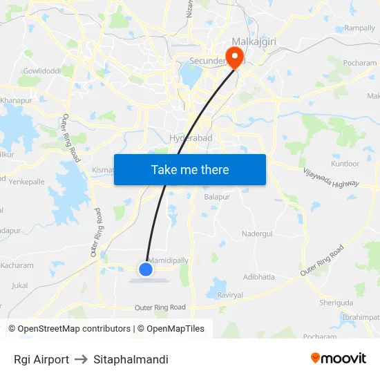 Rgi Airport to Sitaphalmandi map