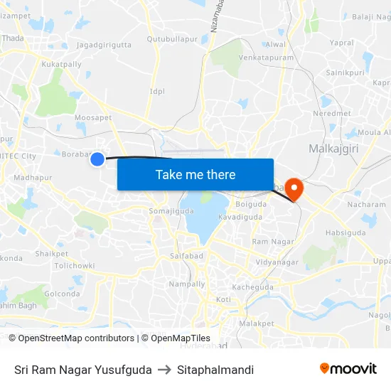 Sri Ram Nagar Yusufguda to Sitaphalmandi map