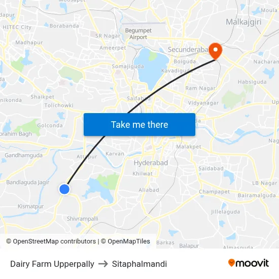 Dairy Farm Upperpally to Sitaphalmandi map