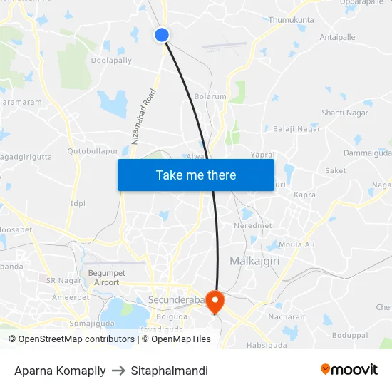 Aparna Komaplly to Sitaphalmandi map