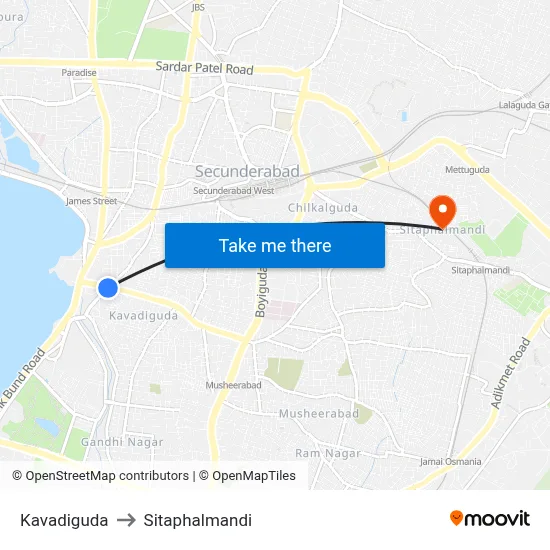 Kavadiguda to Sitaphalmandi map