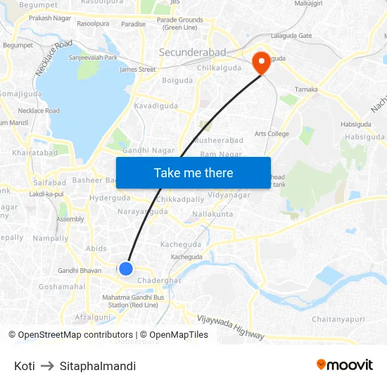 Koti to Sitaphalmandi map