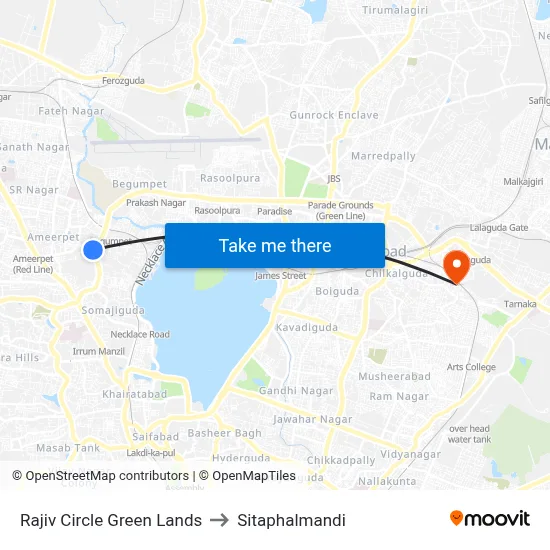 Rajiv Circle  Green Lands to Sitaphalmandi map