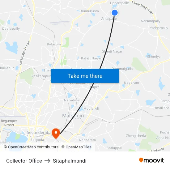 Collector Office to Sitaphalmandi map