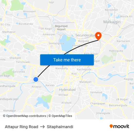 Attapur Ring Road to Sitaphalmandi map