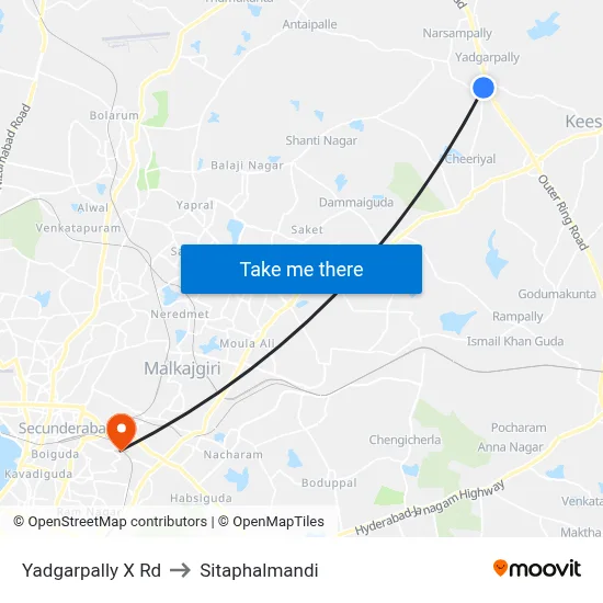 Yadgarpally X Rd to Sitaphalmandi map