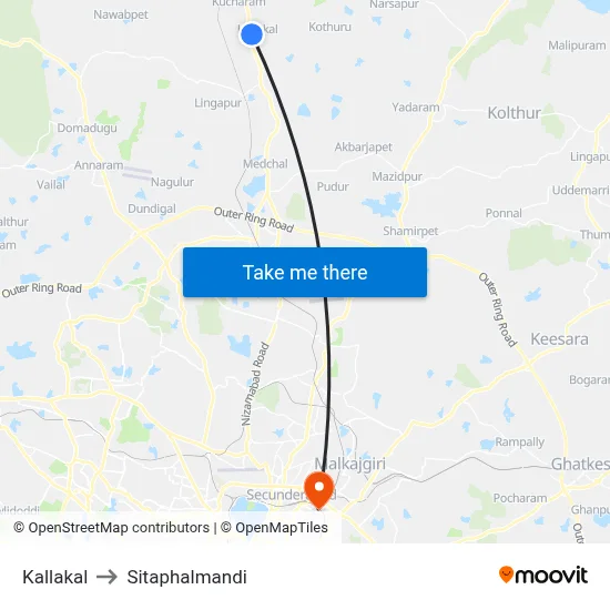 Kallakal to Sitaphalmandi map