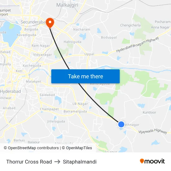 Thorrur Cross Road to Sitaphalmandi map