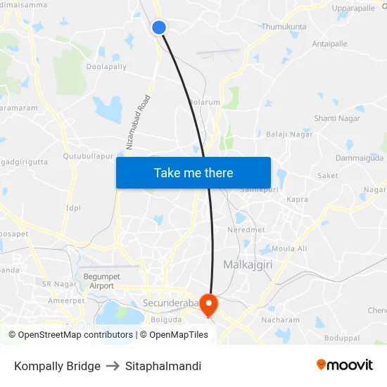 Kompally Bridge to Sitaphalmandi map