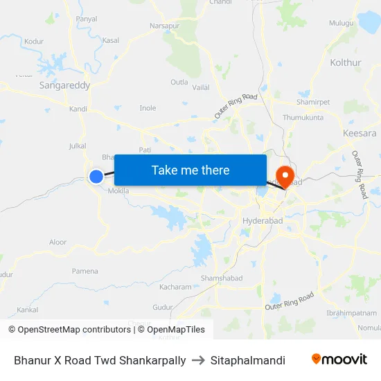 Bhanur X Road Twd Shankarpally to Sitaphalmandi map