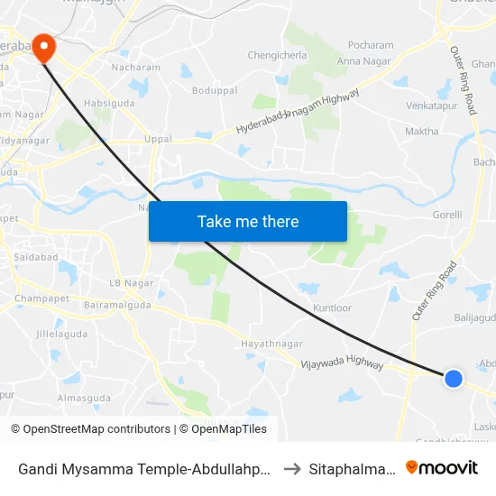 Gandi Mysamma Temple-Abdullahpurmet to Sitaphalmandi map