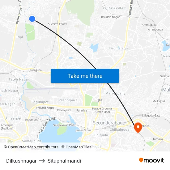 Dilkushnagar to Sitaphalmandi map