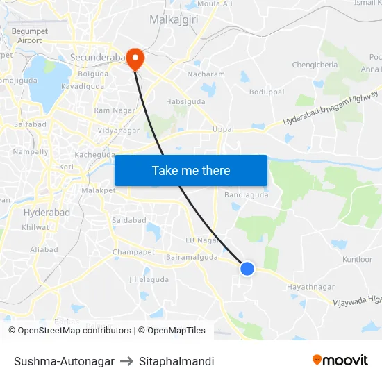 Sushma-Autonagar to Sitaphalmandi map