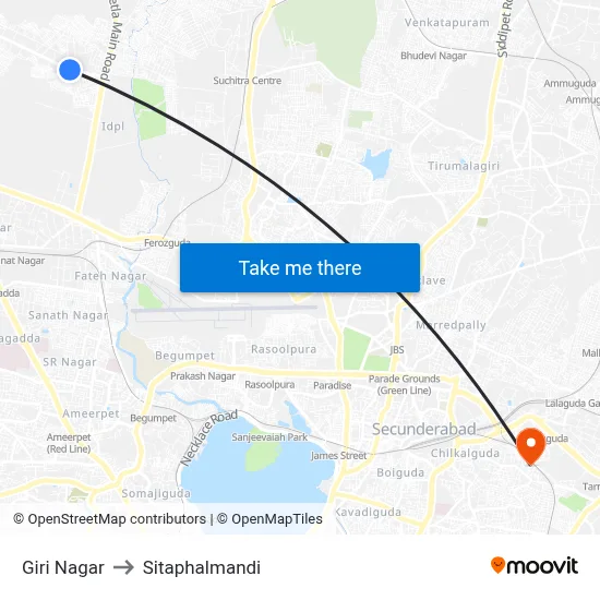 Giri Nagar to Sitaphalmandi map