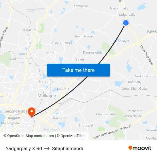 Yadgarpally X Rd to Sitaphalmandi map