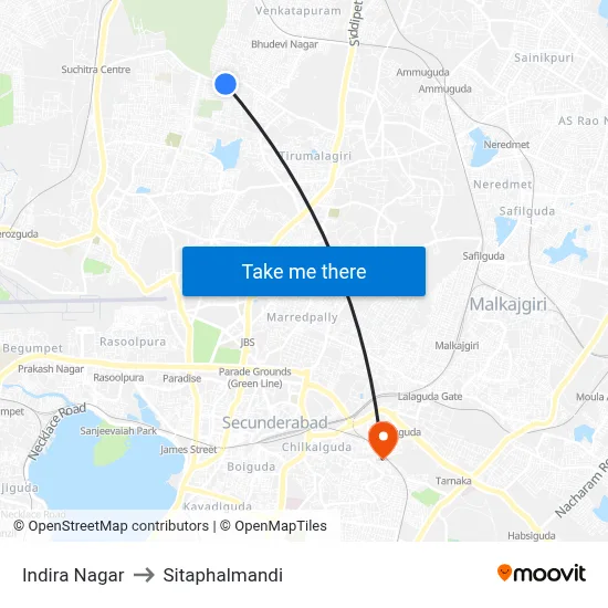 Indira Nagar to Sitaphalmandi map