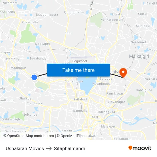 Ushakiran Movies to Sitaphalmandi map