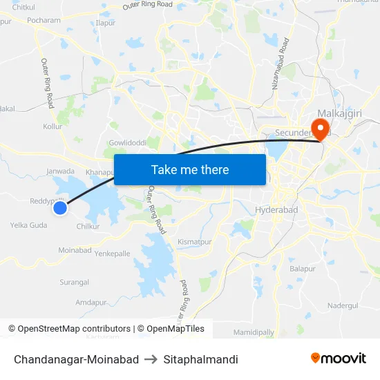 Chandanagar-Moinabad to Sitaphalmandi map