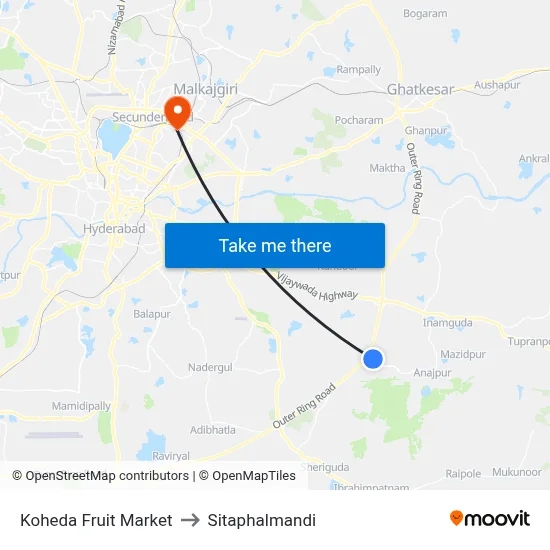 Koheda Fruit Market to Sitaphalmandi map
