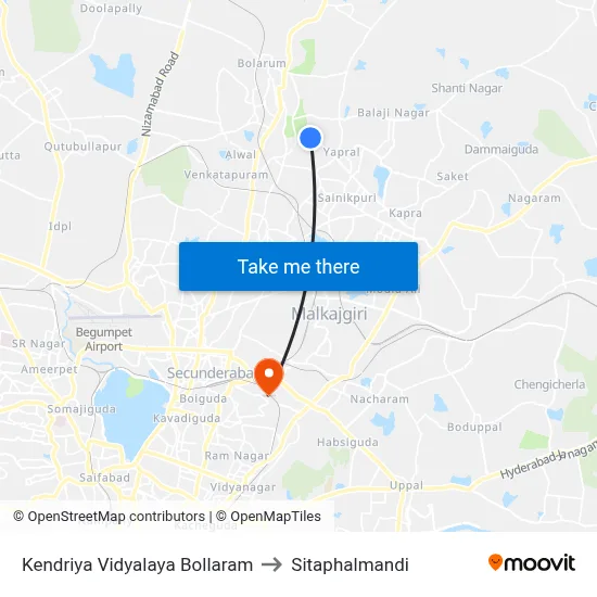 Kendriya Vidyalaya Bollaram to Sitaphalmandi map