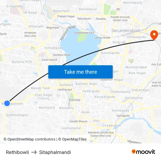 Rethibowli to Sitaphalmandi map