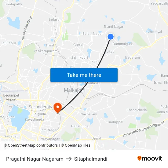Pragathi Nagar-Nagaram to Sitaphalmandi map