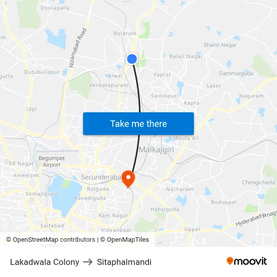 Lakadwala Colony to Sitaphalmandi map