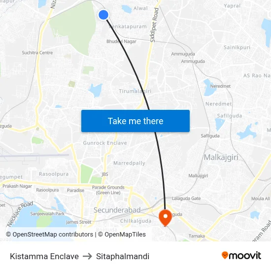 Kistamma Enclave to Sitaphalmandi map