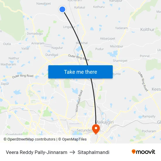 Veera Reddy Pally-Jinnaram to Sitaphalmandi map