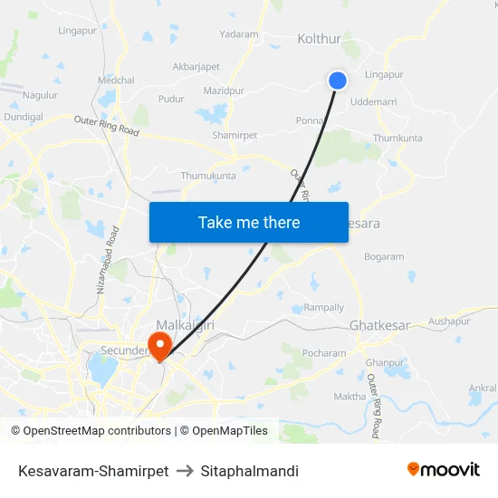 Kesavaram-Shamirpet to Sitaphalmandi map