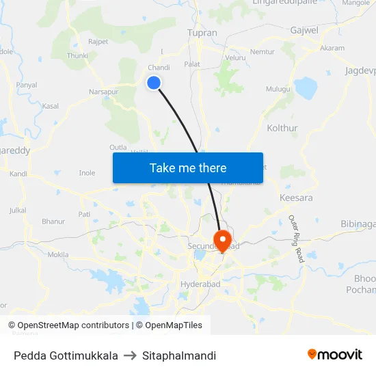 Pedda Gottimukkala to Sitaphalmandi map