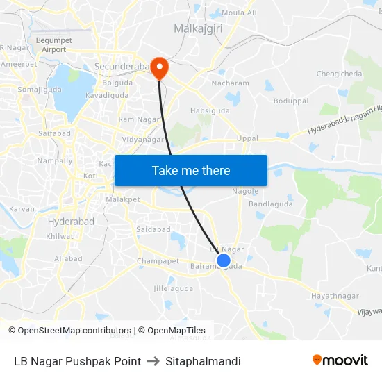 LB Nagar Pushpak Point to Sitaphalmandi map