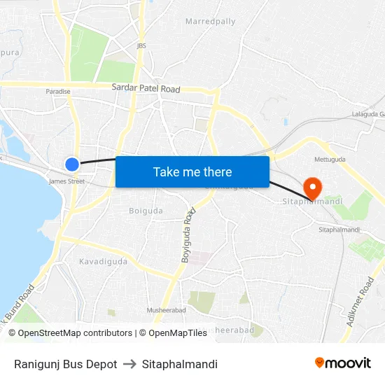Ranigunj Bus Depot to Sitaphalmandi map